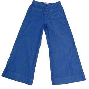 Evereve High Waisted Wide Leg Crop Linen Blend Blue Pants Size 28